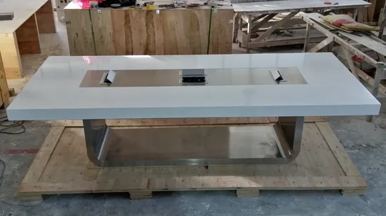 회의실 회의 테이블 현대 디자인 백색 대리석 돌 사무실 10FT 큰 회의실 테이블